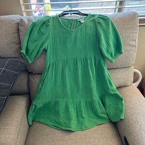 Girls Sz 10/12 Cat & Jack Green Puff Sleeve Dress w/ pockets